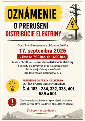 Oznámenie o prerušení distribúcie elektriny